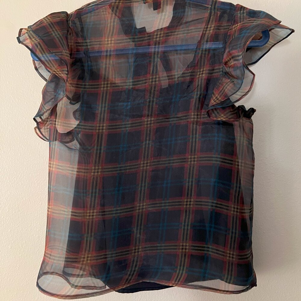 Anthropologie Current Air Sheer Plaid Button Down with Black Camisole Size XXS - Picture 2 of 4